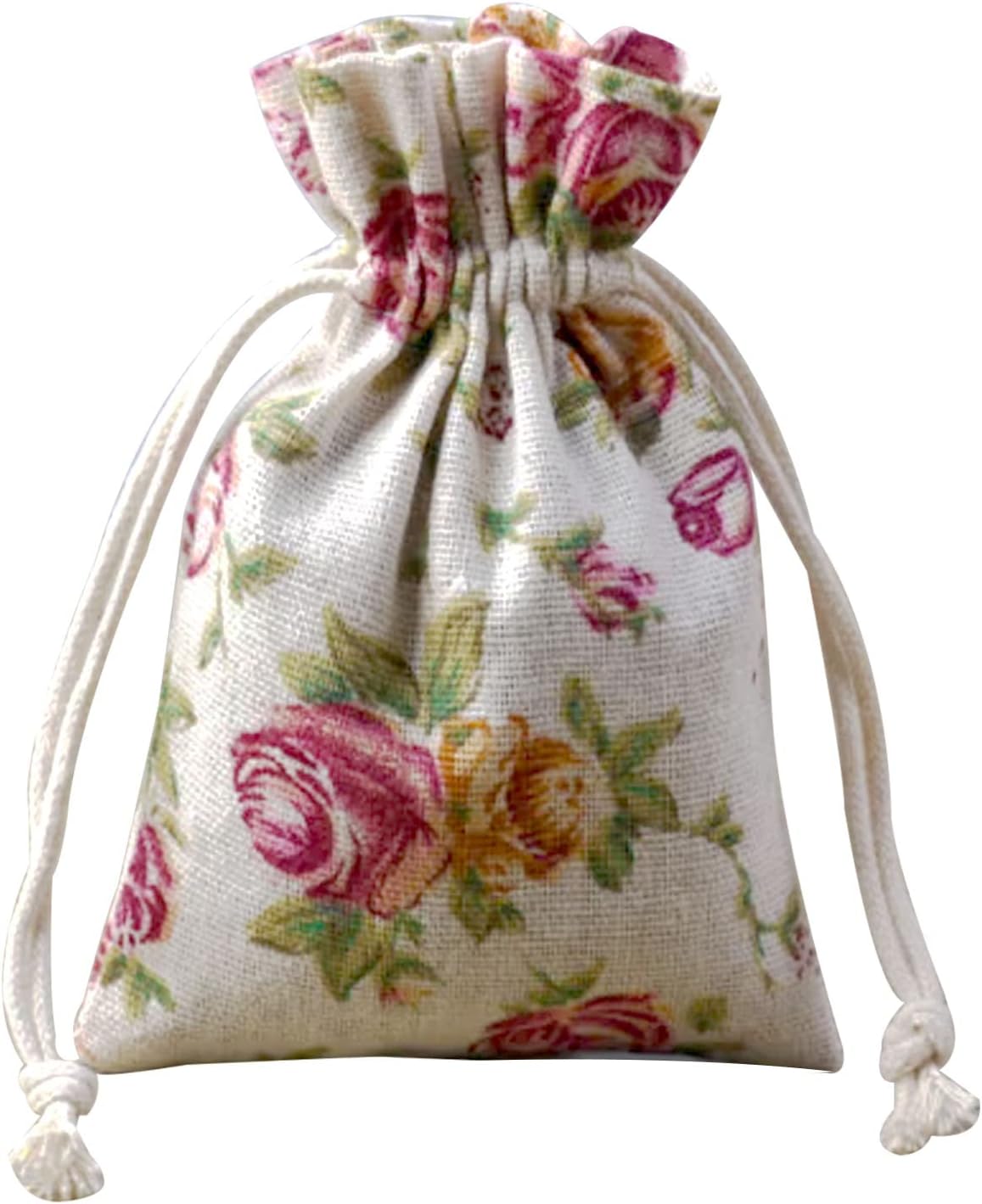 Aulufft 50 pcs Rose Drawstring Bags, 3.9"x5.5" Burlap Rose Flower Pouch Bags Linen Gift Jewelry Pouches for Wedding Birthday Party Jewelry Pouch