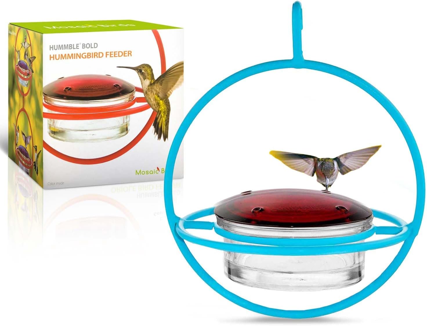Hummingbird Feeder for Outdoors Hanging, 3.4 OZ Hummingbird Feeders, Glass Bowl with 4 Feeding Ports, Leak Proof Lid & Circular Perch, Bird Feeder (1, Aqua Blue)