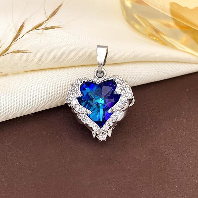 1 x 0.75 Inch Heart of Ocean Copper Cubic Zirconia Melon Clasp Pendant - Image 7