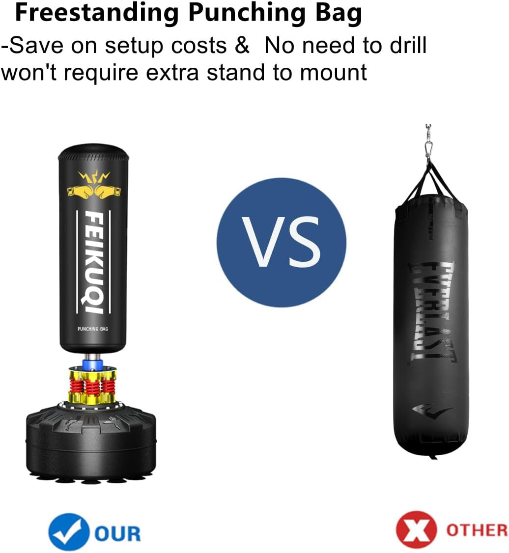 Standing Punching Bag for Adults, Feikuqi 205lbs Heavy Bag for Boxing, Shock Absorber, Suction Cup Base, Stand Up Punching Bag Adult, Standing Kickboxing Bag for Home Office Gym
