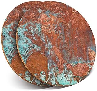 2 x Round Coasters - Rusty Effect Aged Copper Style #3024
