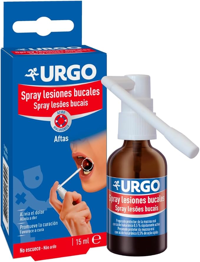 Urgo - Aftas Spray - Tratamiento para aftas, llagas y pequeñas heridas bucales con Ácido Hialurónico, Alivio y cicatrización de las llagas bucales - Spray de 15 ml oferta Amazon