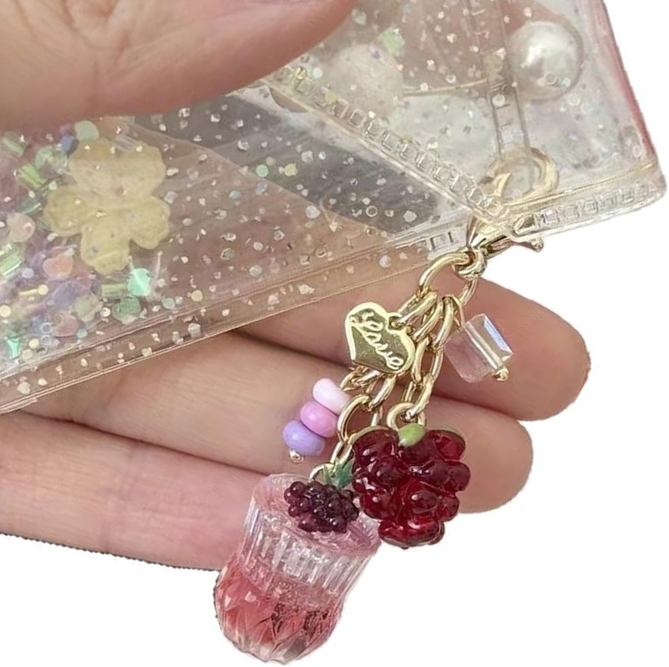 Keychain, Handmade Grape Iced Teas Keychain Multifunctional Alloy Purse Charm Fruit Drink Themed Keyring Accessory image 5