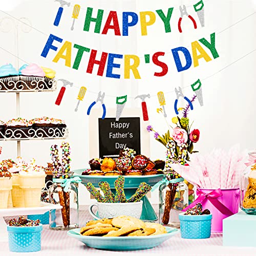 Image of Happy Father's Day Glitter Banner Bunting Banner for Dad Father's Party Decorations Backdrop Garland for Father's Day (Tool Set Colorful)