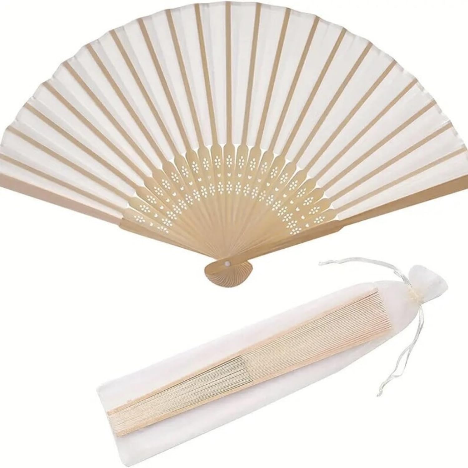 Personalized Wedding Handheld Folding Fans (15Pcs)- Engraved DIY White Paper Fan for Wedding, Custom Bamboos and Paper Fans Party Favor Dancing Props Bridal Shower Gifts (with Bags)