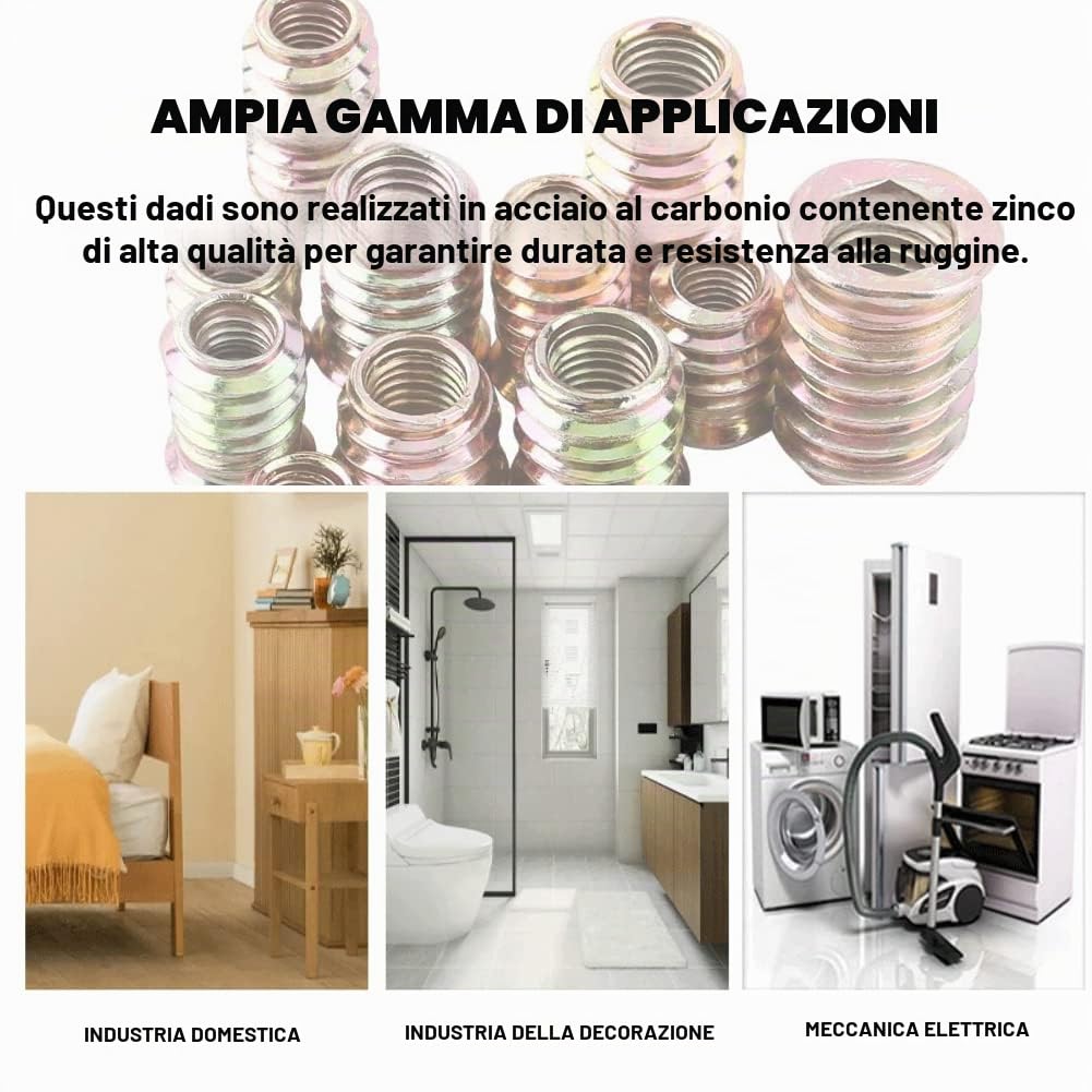 20 Pezzi Inserti Filettati M8 per Legno, Dado in Acciaio al Carbonio con Esagono Incassato per Mobili (M8*20mm)