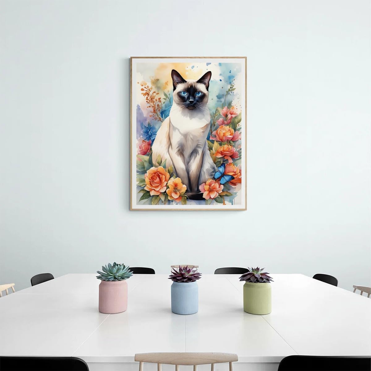 Christmas Siamese Cat Flowers Watercolor DIY 5D Diamond Painting by Number Kits, Full Drill Crystal Rhinestone Pictures Arts Craft for Home Wall Decoration for New Year, Valentine's Day 12x16 in