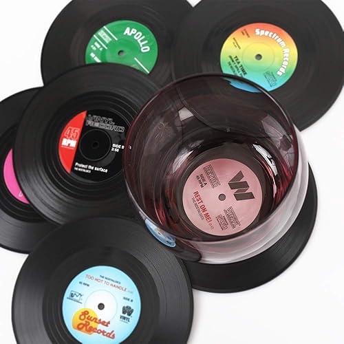 Miniatura 8 de homEdge Posavasos para discos de vinilo, 6 piezas de posavasos de vinilo de estilo retro