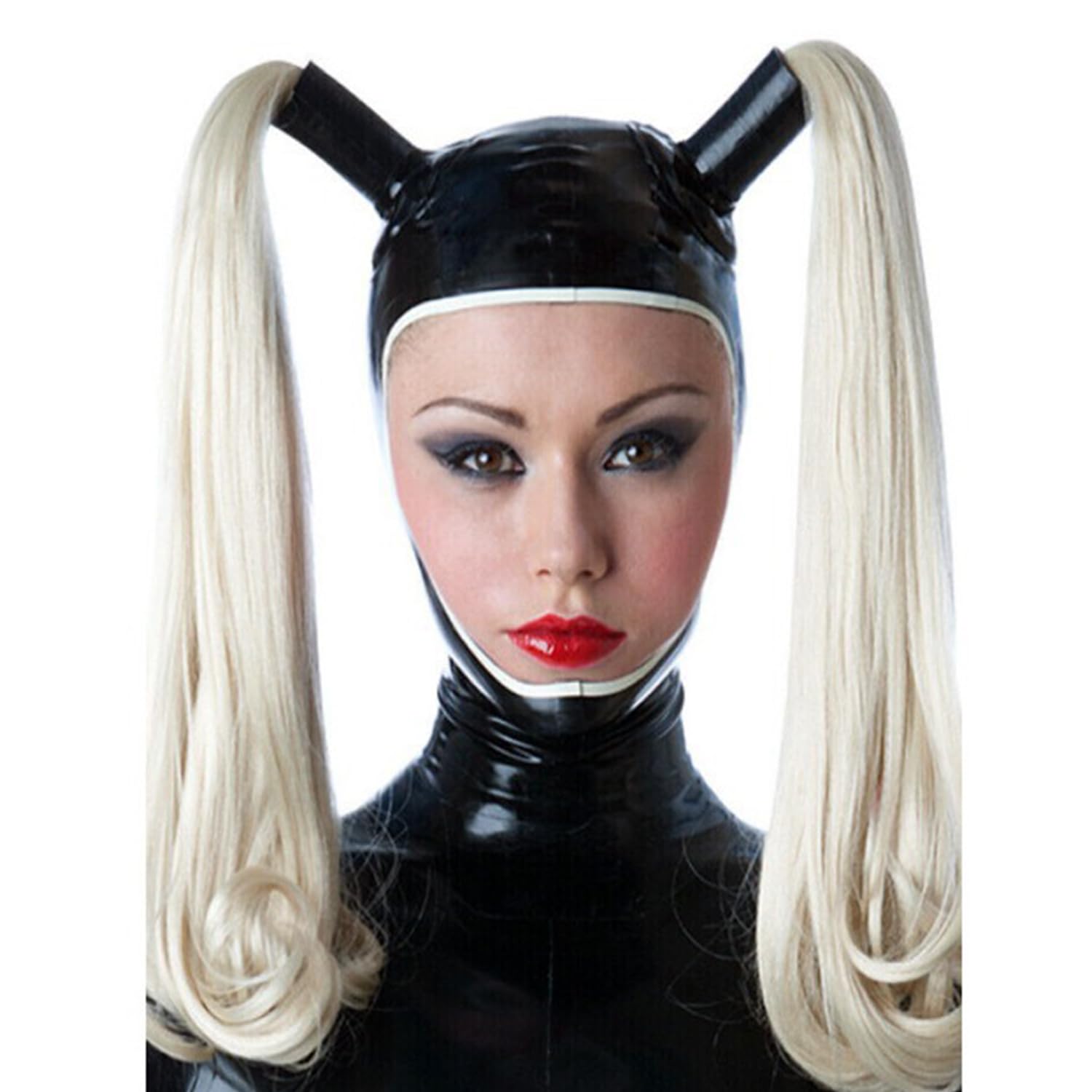 Bondage Latex Maske Halloween Mask mit Perücke Fetisch Kopfhaube Unisex