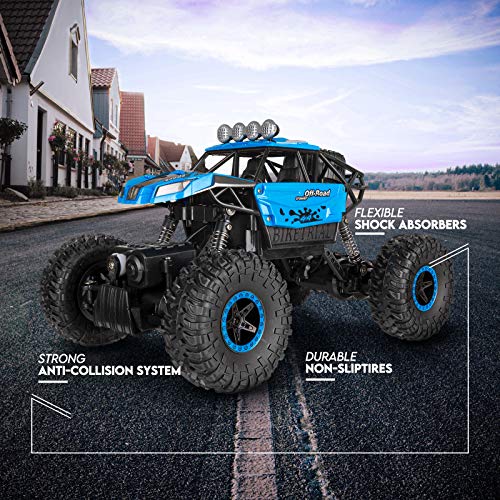 RC Car, SHARKOOL 2020 Updated 2.4Ghz 4WD 1/16 Scale RC Trucks Rc Crawlers Remote Control Car with Two Rechargeable Batteries, Off Road Vehicle for Kids & Adults, Blue
