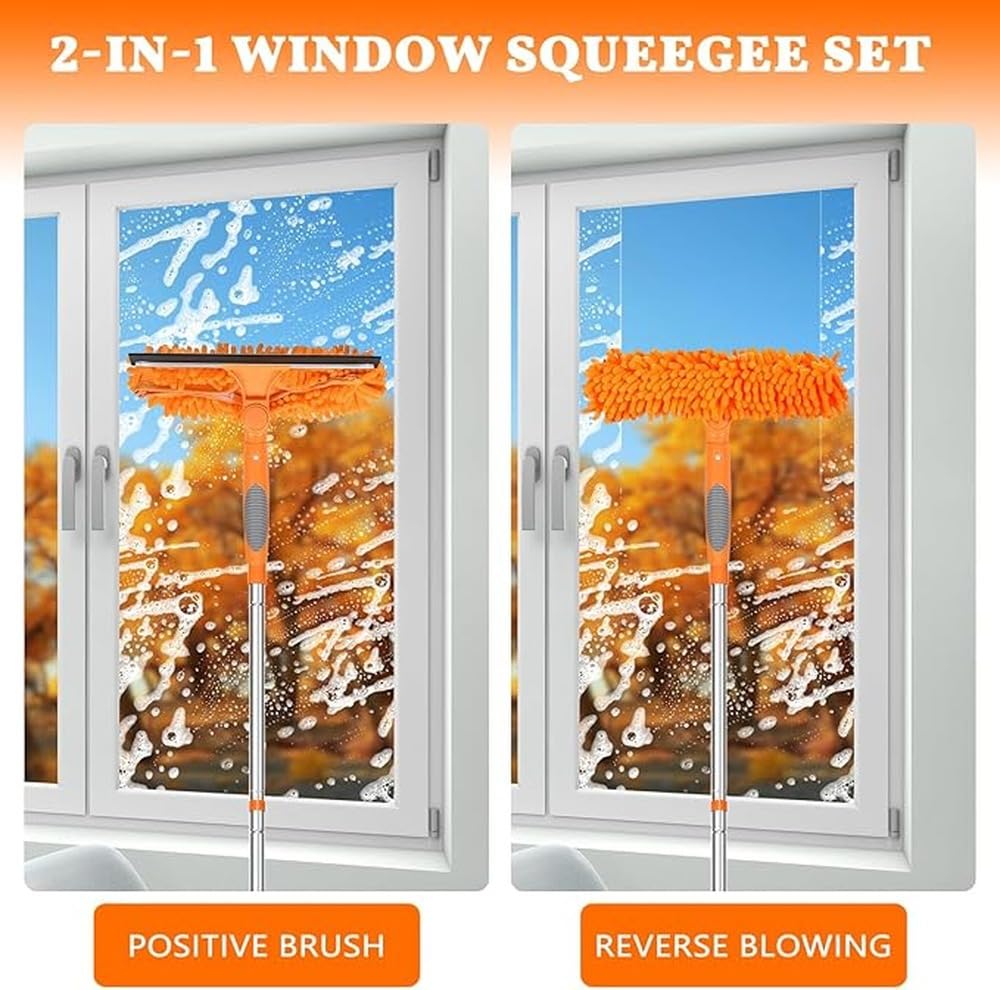 Outil de Nettoyage de vitres avec Perche télescopique et Nettoyeur