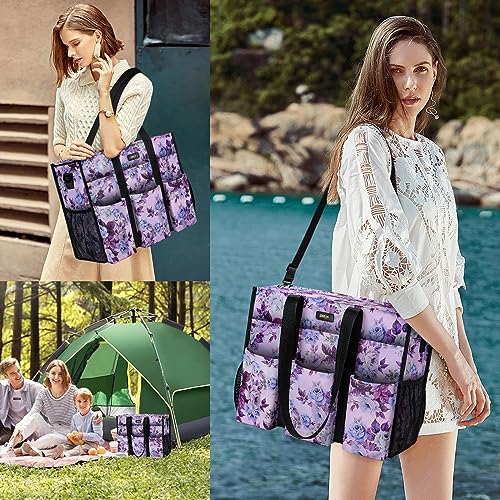Image of IBFUN Utility Tote Bag with 24 Pockets, Large Teacher Tote for Women with Laptop Compartment, Travel Tote Bag with Zip Top