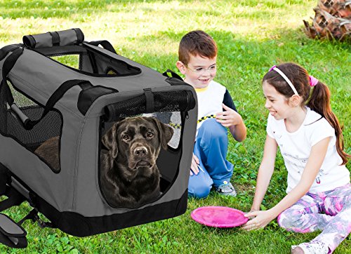 2PET Foldable Dog Crate - Soft, Easy to Fold & Carry Dog Crate for Indoor & Outdoor Use - Comfy Dog Home & Dog Travel Crate - Strong Steel Frame, Washable Fabric Cover - Extra Large, Grizzle Grey - Thumbnail 4