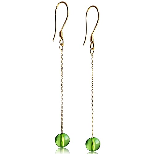 Dangle Amber Earrings - Gold Plated Sterling Silver Earrings for Women - Blue, Red, or Green Baroque Amber Colors - Dainty Drop Long Dangly Earring