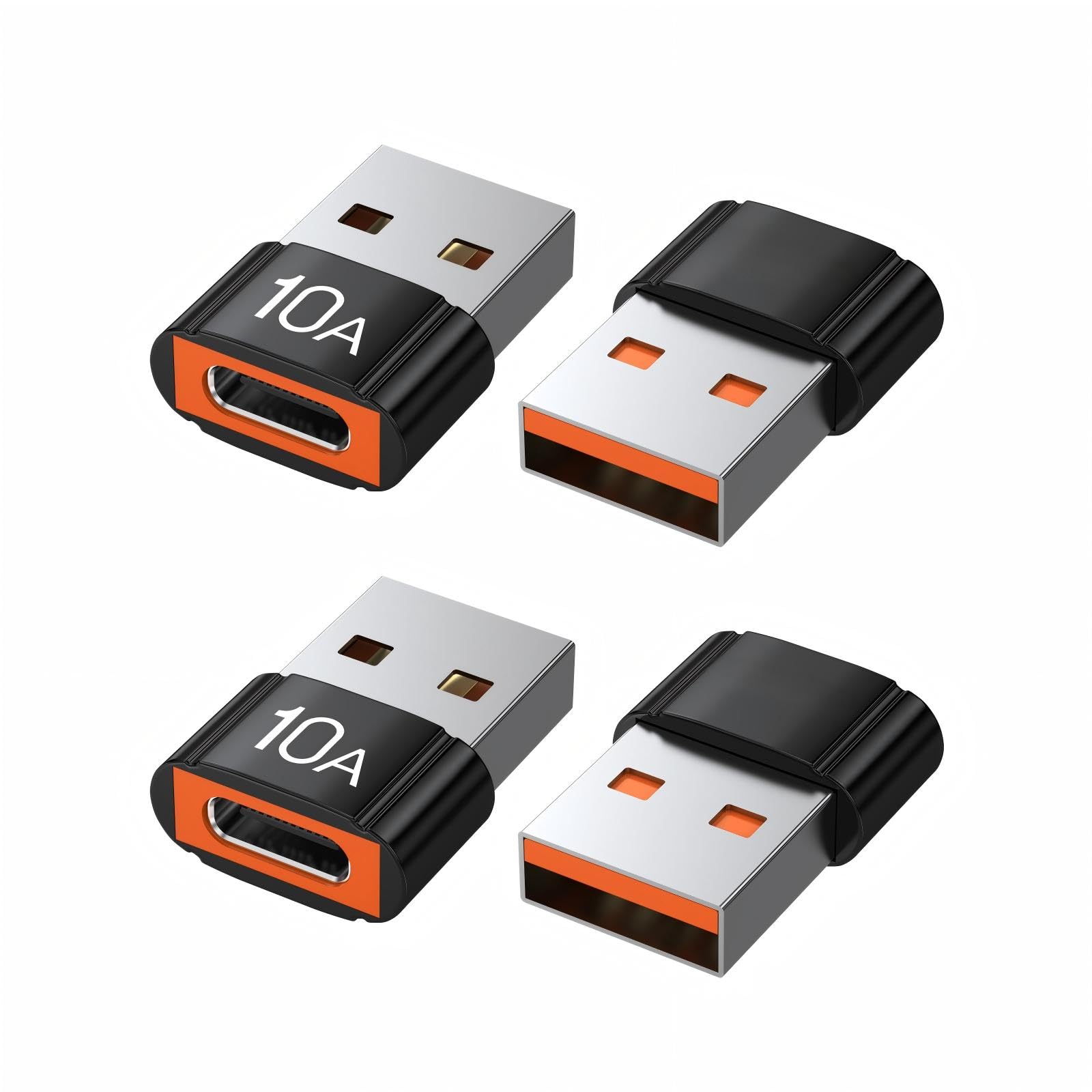 USB to USB C Adapter 4 Pack,10A 200W Fast Charging Data Transfer