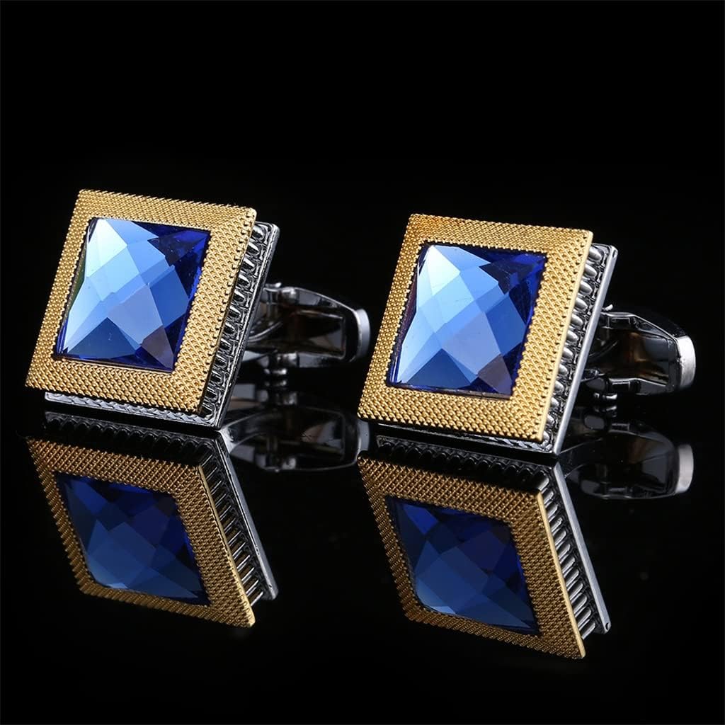 Silver Cufflinks for Men,Cuff Links Mens,Square Two Tone Blue Diamond Crystal Men's French Cufflinks Cufflinks Dress Shirt Cuff Buttons