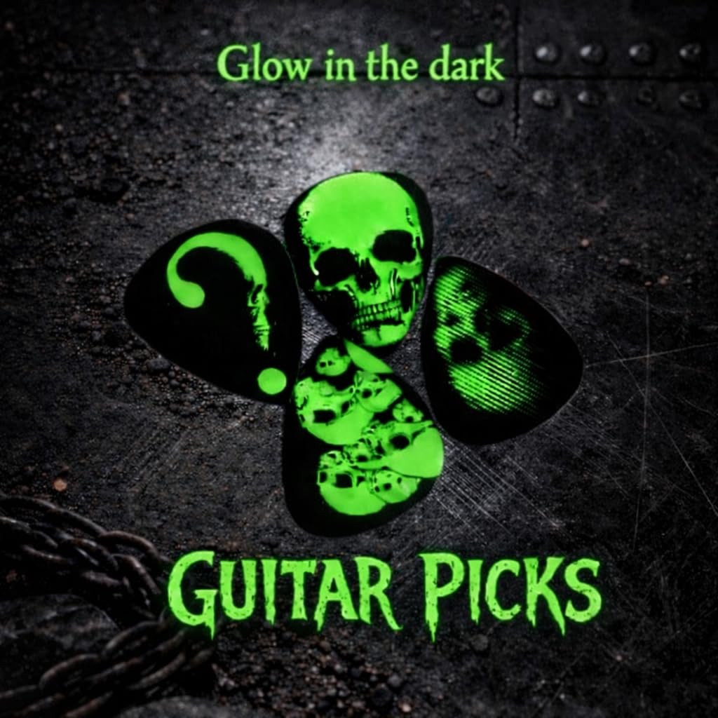 Juego de púas de guitarra con caja de madera natural. Incluye legendarias púas de bandas, púas de metal, colgante de coleccionista de metal y paños de microfibra. Accesorios perfectos para guitarra