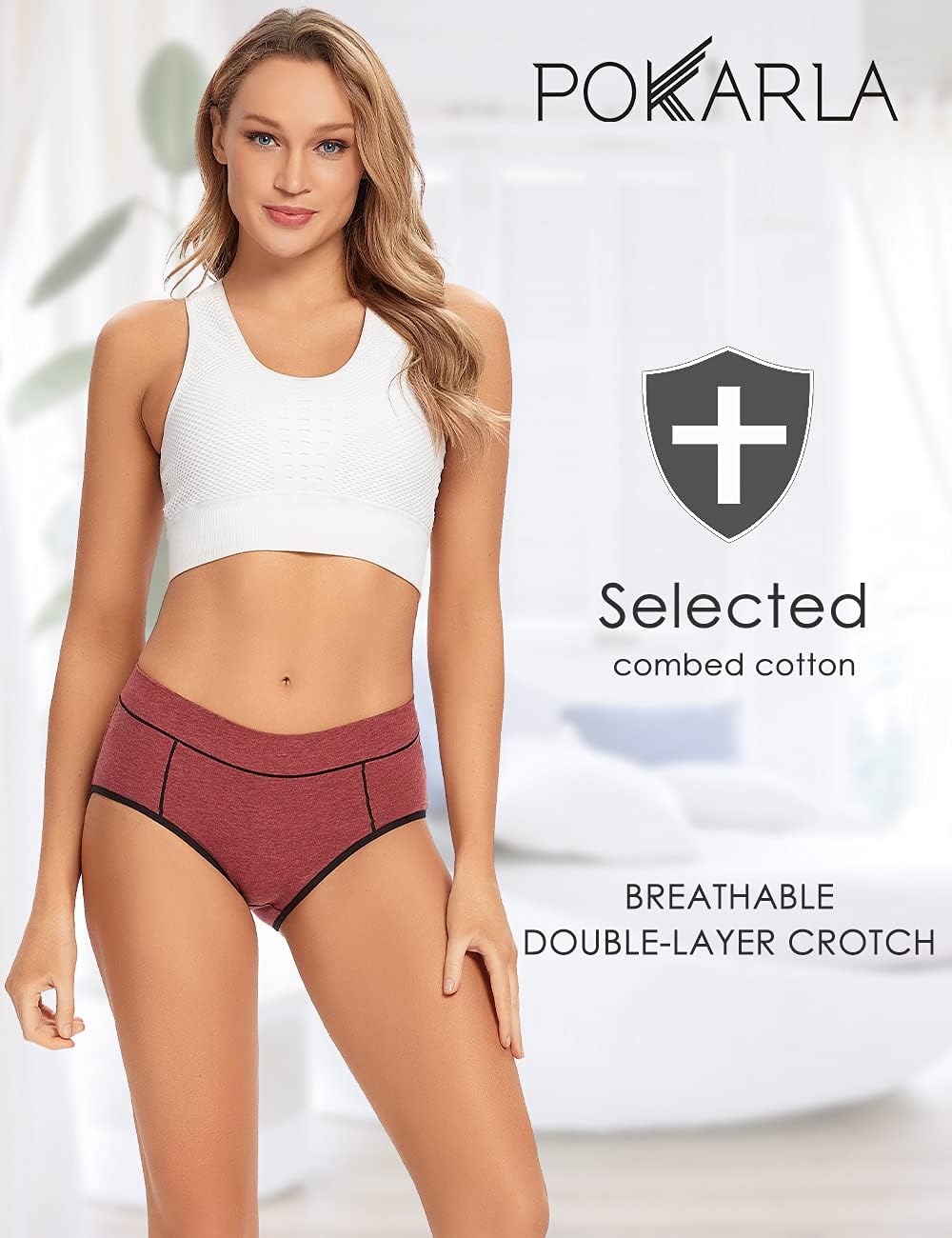 POKARLA Women's Cotton Stretch Underwear Ladies Mid-high Waisted Briefs Panties 5-Pack - Image 3