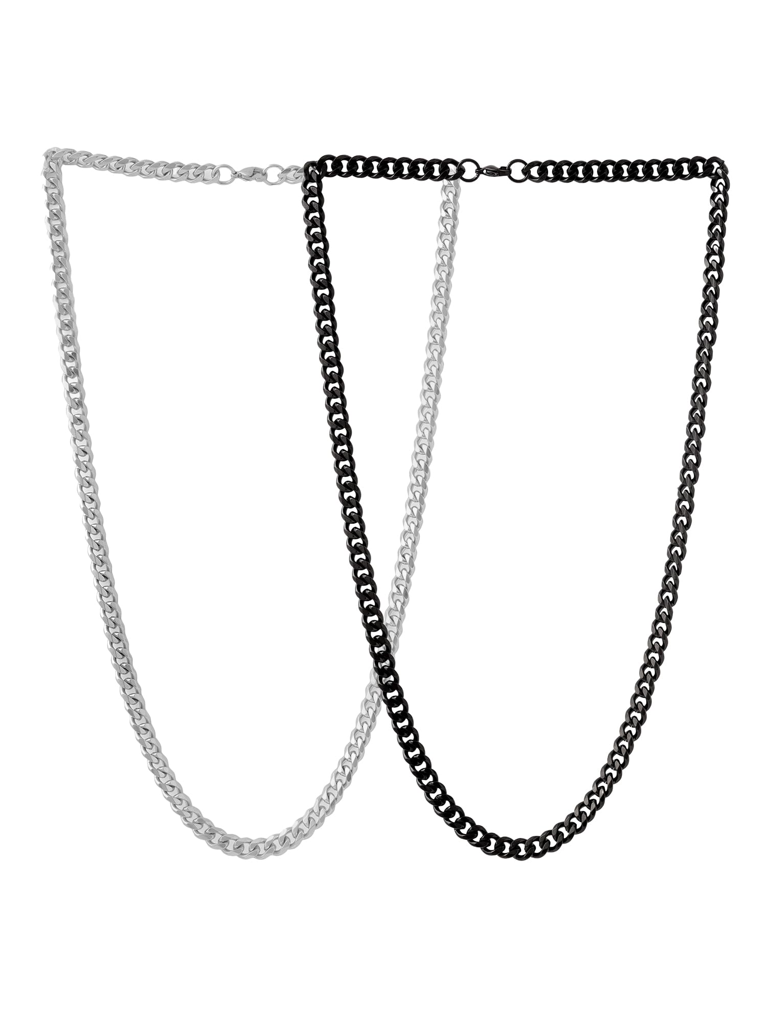 Prime Forge Collection | Stainless Steel Necklace Chain Combo of Two Flat Link Chains For Men And Boys | Silver and Black Colour | Anniversary Birthday Gifts-image-42