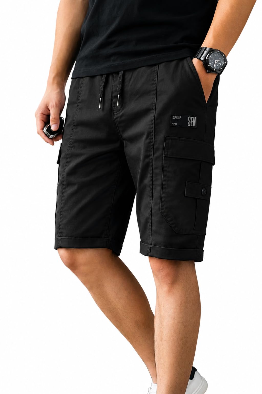 Men's Cotton Cargo Shorts | Solid | Regular Fit Casual Shorts with 5 Pockets | Comfortable Summer Wear-image-19