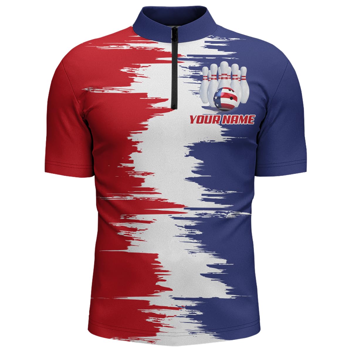 PIONAMZIOZ Red&White Bowling Shirts Men & Women Custom Blue Bowling Polo & Quarter-Zip Shirt Patriotic Bowling Jersey BDT205 (Men Quarter-Zip, Polyester)