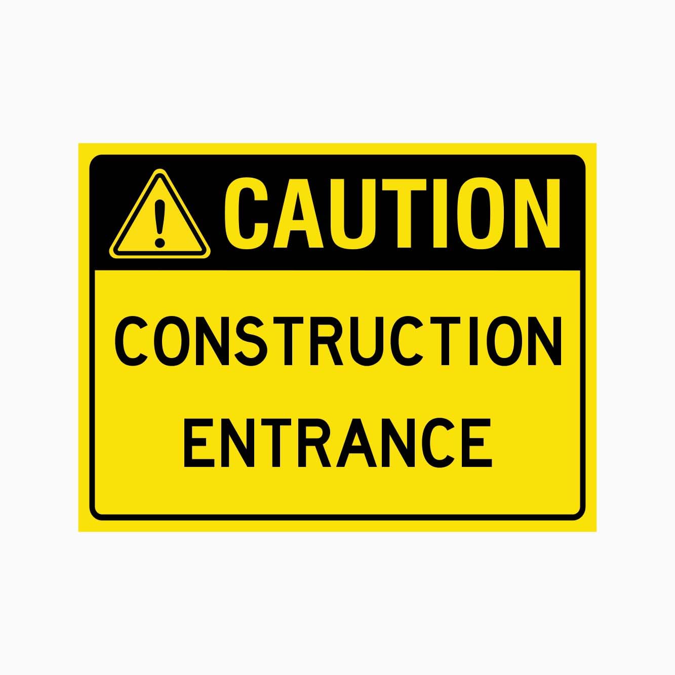 CAUTION CONSTRUCTION ENTRANCE Sign, 12x8 Metal Tin Sign, Construction site entrance, caution.