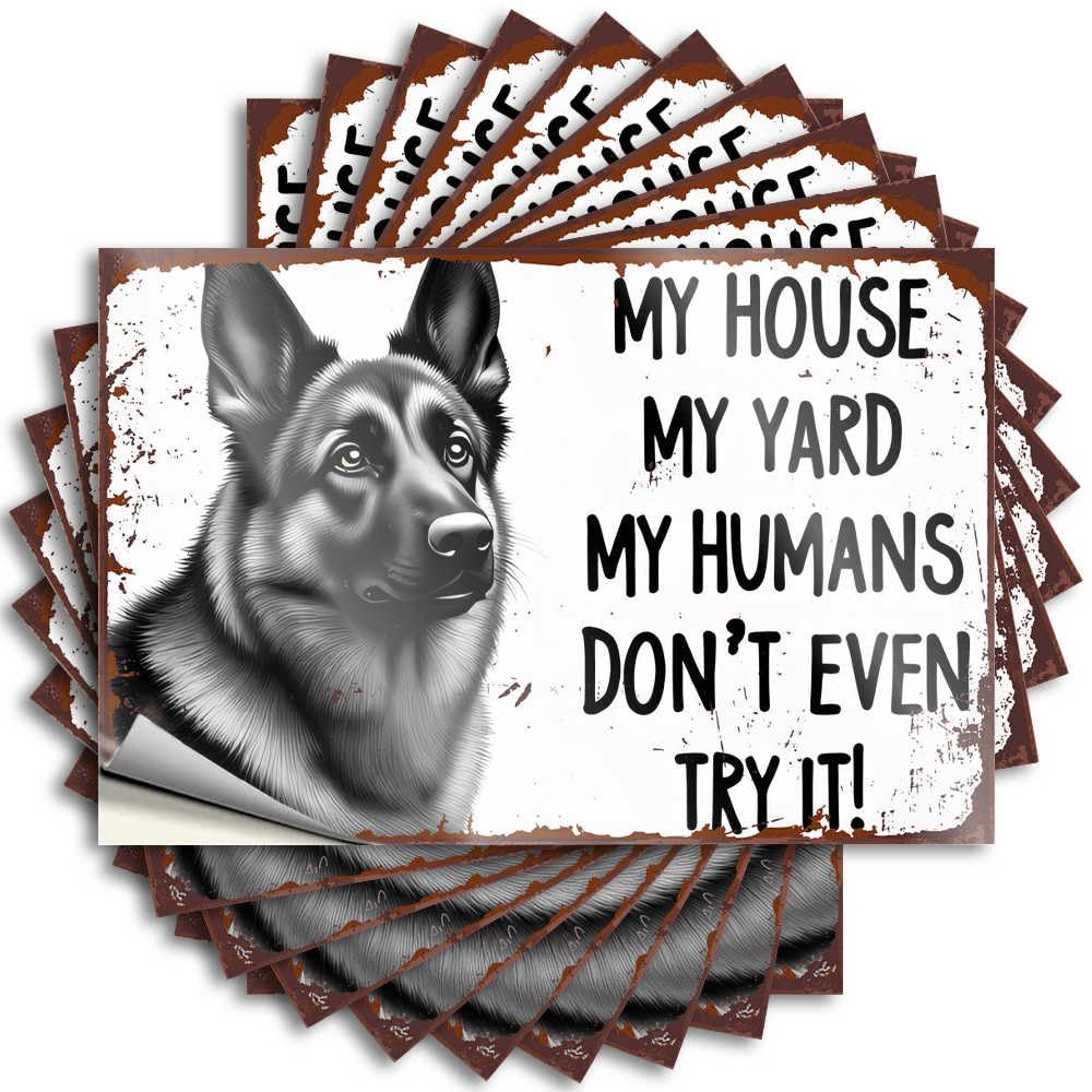 Decals Camper Accessories for Outside Durable Vinyl - German Shepherd Warning Sign: 'My House, My Yard, My Humans Door for Teen Use(6X9CM)