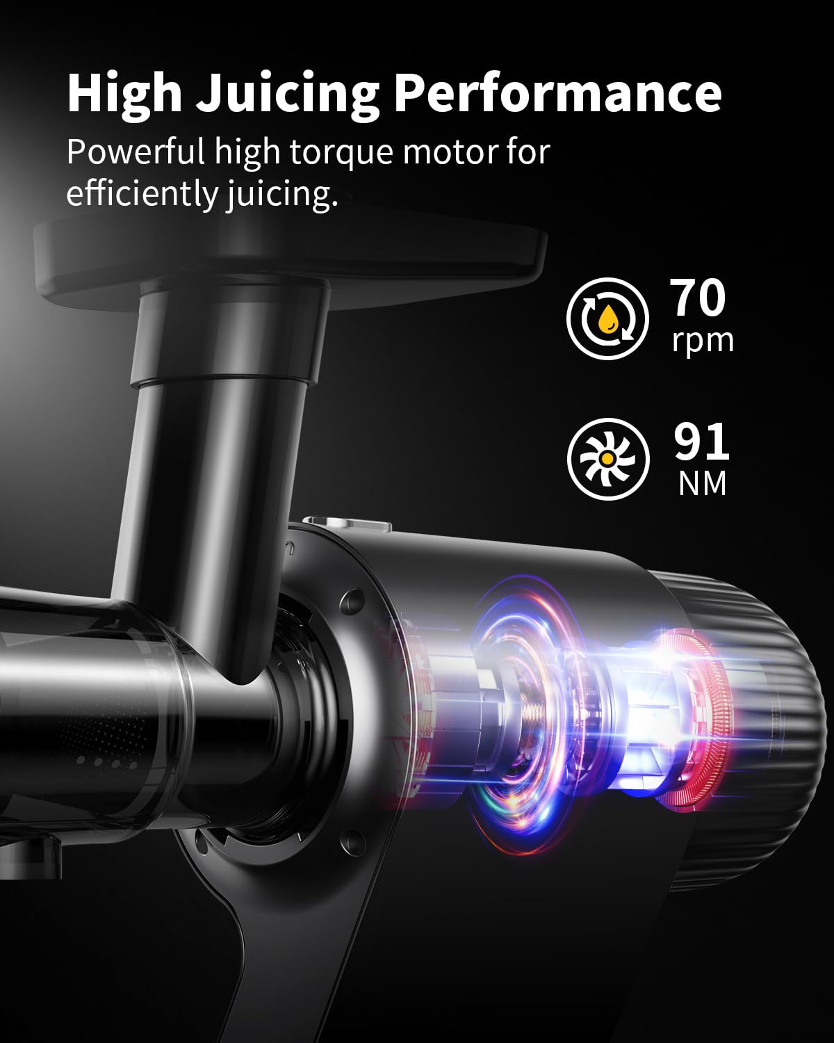 GDOR Cold Press Juicer Machines Vegetable and Fruit, Powerful Masticating Slow Juicer with Reverse Function, Countertop, Electric, Dishwasher Safe, Low Noise