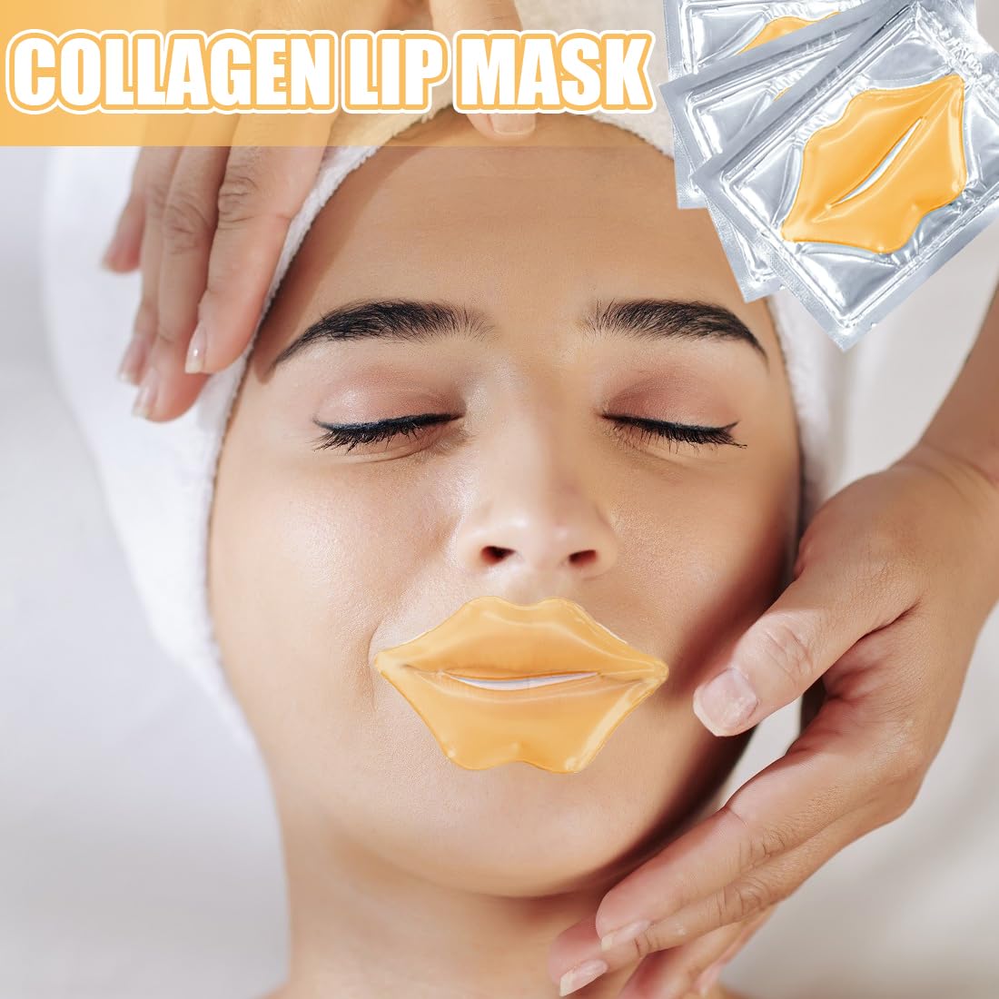 Maschera Volumizzante Labbra, 10 pezzi Lip Plumper, Maschera in Tessuto per Labbra, Idratante, Filler, Rimpolpante, Formula Super Idratante e Rimpolpante, esfoliante labbra, oro