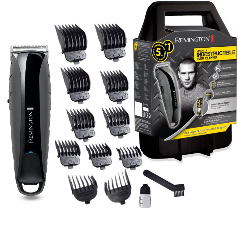 Remington Haarschneidemaschine Profi Indestructible (schlagfestes Polycarbonat-Gehäuse, 7,4V Friseur - Motor, 11 Aufsteckkämme, Netz-/Akkubetrieb, Aufbewahrungskoffer, Lithium) Haarschneider HC5880 | 7,4V Spannung, Schlagfestes Polycarbonat-Gehäuse, 11 Au