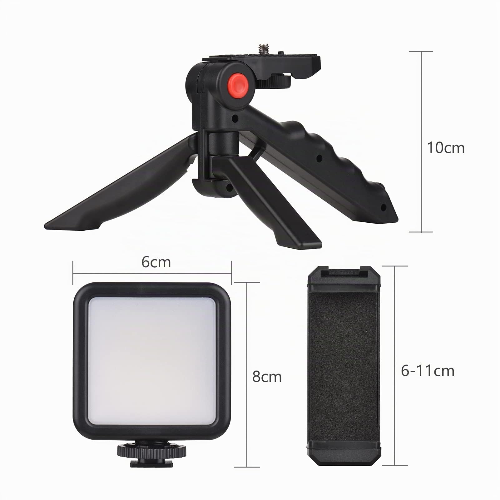 Andoer Kit Vlog pour smartphone, Mini lumière vidéo LED + microphone cardioïde + clip pour téléphone extensible + trépied avec luminosité réglable pour Live Streaming Vlog Tournage vidéo conférence
