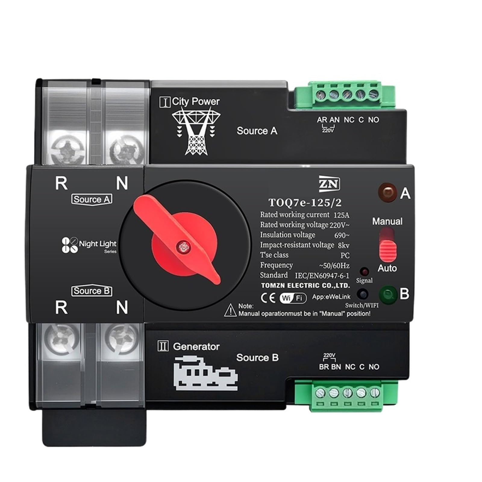 230V Rail ATS Timer Przełącznik automatycznego przełącznika automatycznego transferu 2P 125A