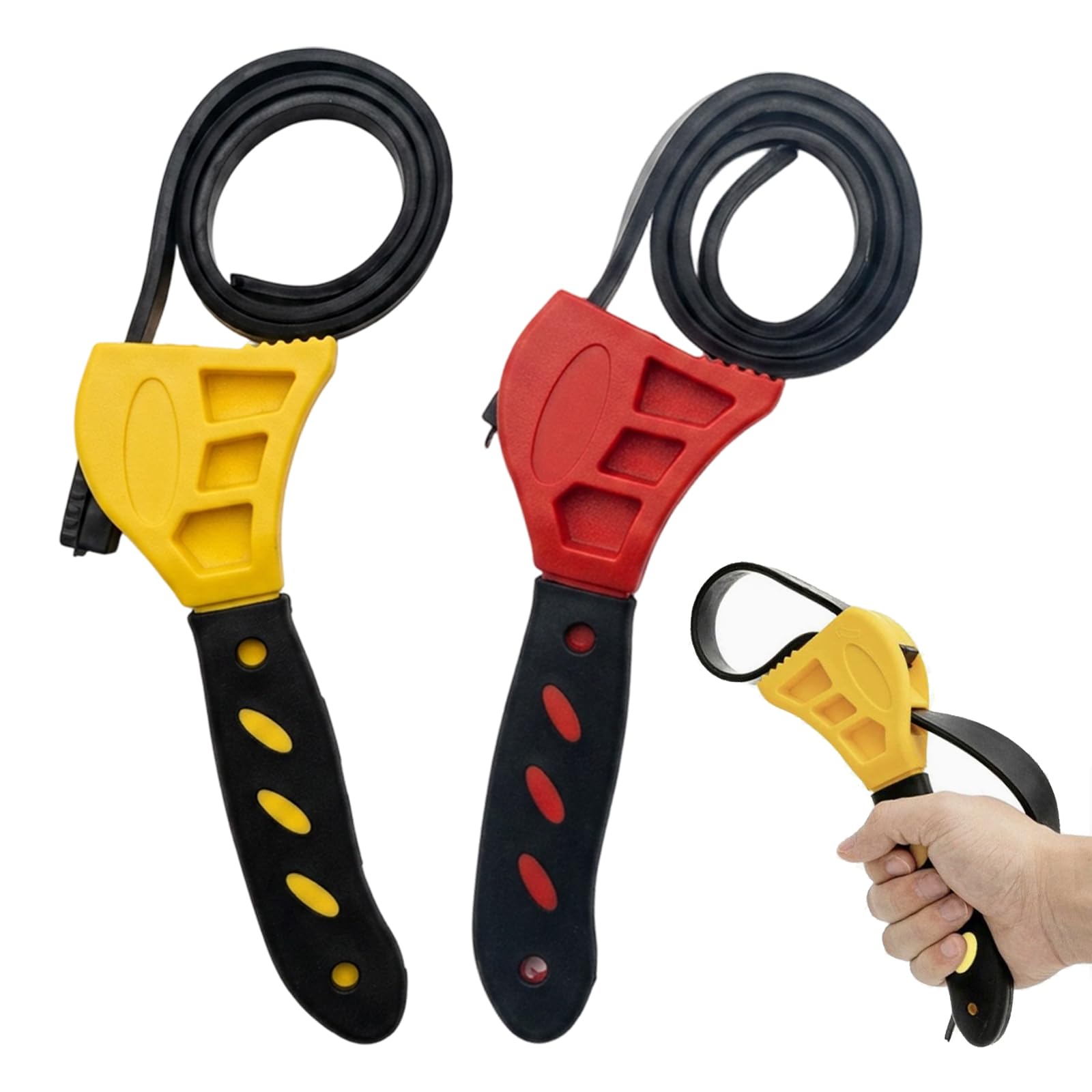 2-Pack Adjustable Jar Opener and Strap Wrench, Adjustable Rubber Strap Wrench Belt, Colour-Coded Lid Opener for Jars and Bottles, Effortless Gripper Tool for Weak Hands (Yellow and Red)