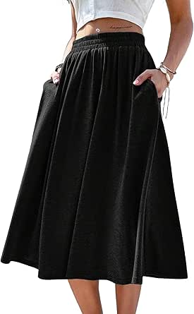SOFIA'S CHOICE Skirts for Women Midi Length A Line Swing Flowy Skirt with Pockets