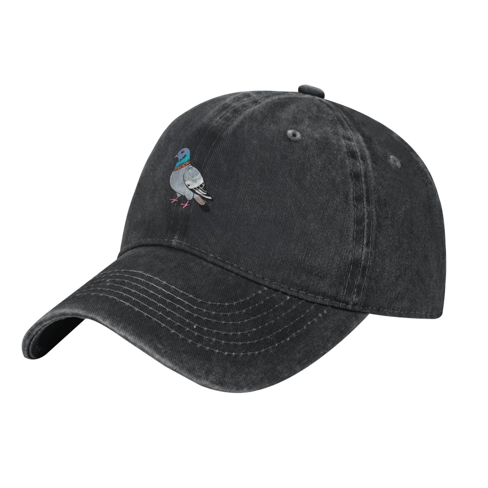 Udfkglp Unisex Black Doodle Colored Pigeon Pattern Washed Cowboy Baseball Cap For Adults - Stylish And Breathable Hat