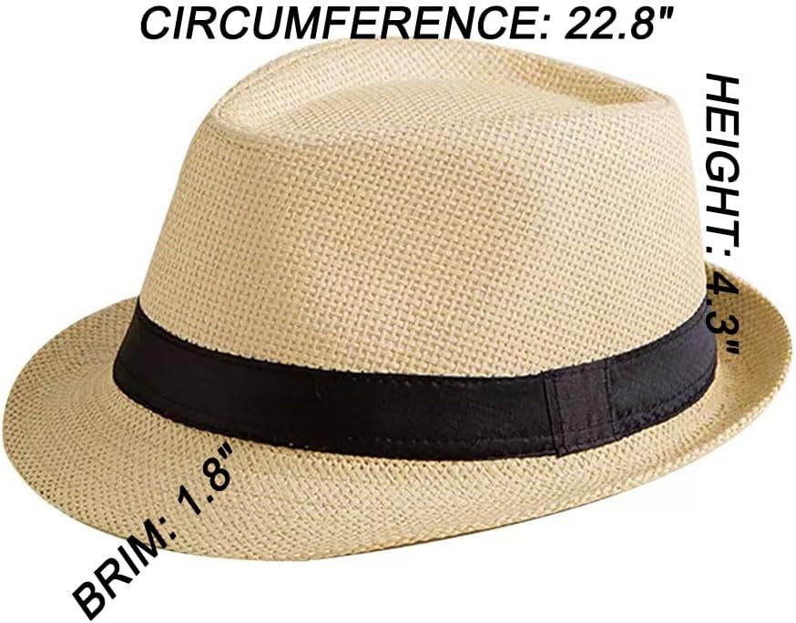 Straw Fedora Hat for Women Men Panama Hat Short Brim Summer Sun Hat - Image 2