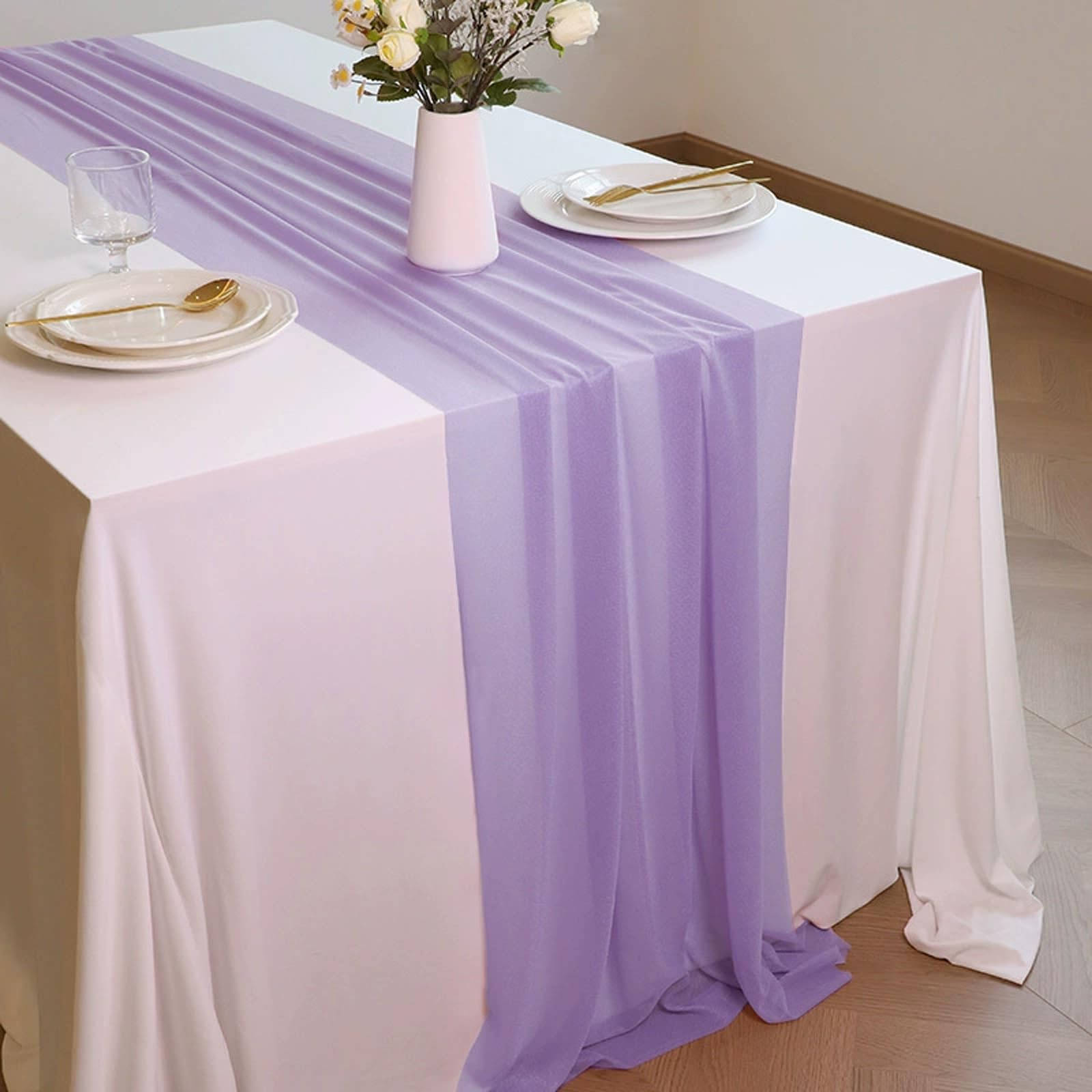 Camino de mesa de gasa morado lavanda suave y cómodo para decoración de bodas, fiestas, bautizos, vacaciones, despedidas de soltera, cocina, fiestas de cumpleaños, 12 paquetes (75 x 300 cm)