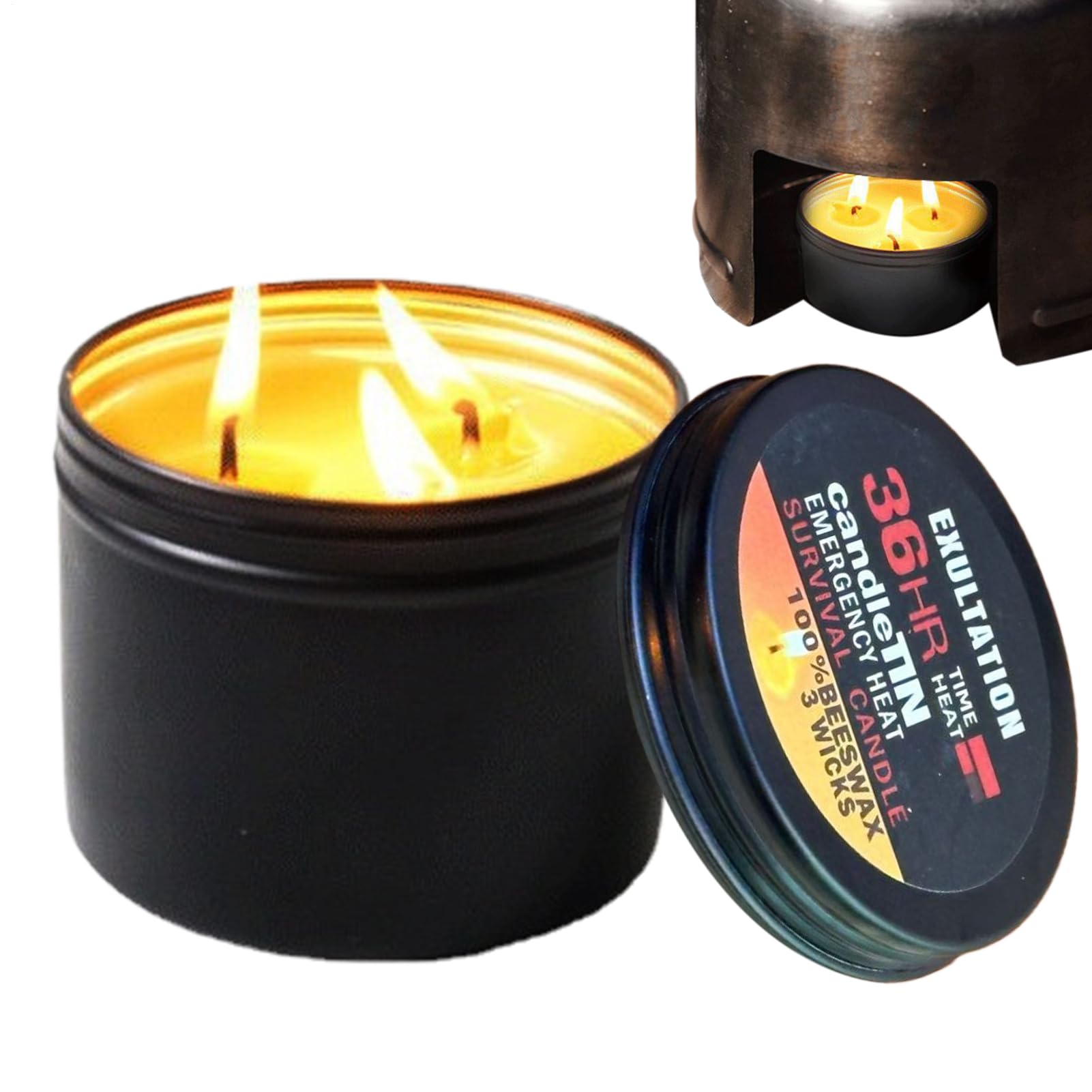di sopravvivenza - Candela da campeggio con vaso, lampada a 3 stoppini a combustione lunga durata di 36 ore per illuminazione di emergenza, preparazione di sopravvivenza, avventure all'aperto