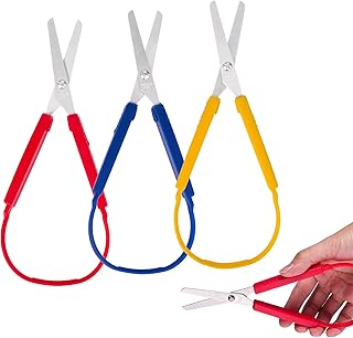 Ouligay 3Pcs Loop Scissors with Handle Easy to Grip Craft Scissors Safety Learning Scissors Mini Self Opening Scissors for Kids Children Teenagers Adults and Special Needs 3 Colours