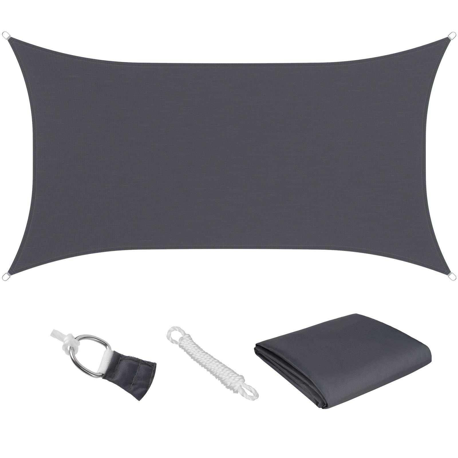 MR. COVER 7 x 13ft Rectangle Waterproof Sun Shade Sail for Patio and Deck, Double Stitched, Rip-Resistant & UV-Block, Gray