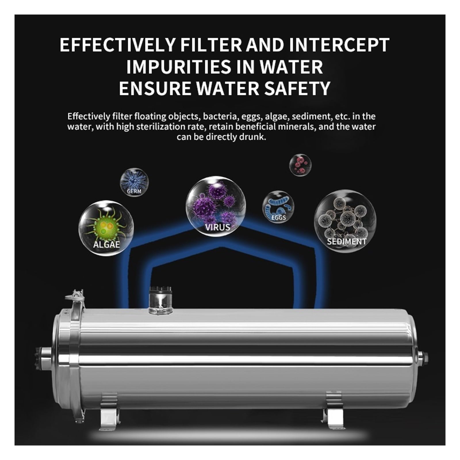 Wasserfilter unter der Spüle, Wasserreinir 304 Edelstahl-Ultrafiltration, waschbare PVDF-Membran, 1000 l/h Haushaltsküchen-Wasserfiltersystem für Ihre Küche, Ihr Badezimmer, Ihr Wohnmobil oder