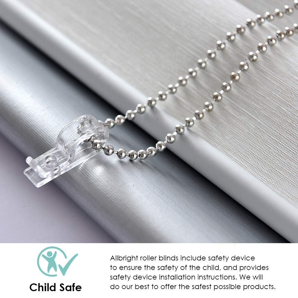 ALLBRIGHT Thermal Insulated Fabric 100% Blackout UV Protection Striped Jacquard Roller Shades for Windows,Easy to Install (LightGray, 32'')