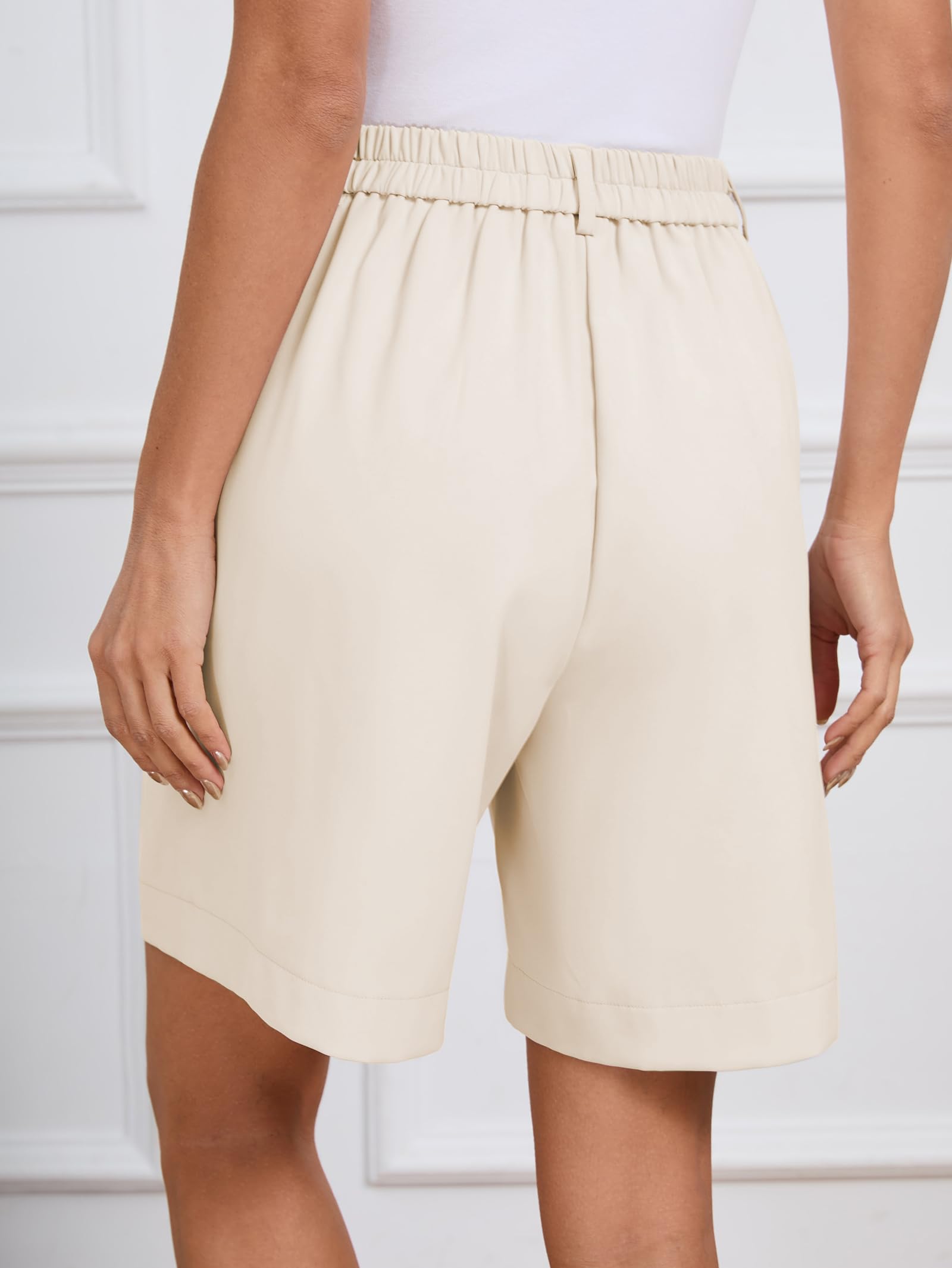 Famulily Pantalones cortos largos de verano para mujer, pantalones cortos casuales de pierna ancha, pantalones cortos acogedores con cintura elástica con bolsillos, tallas S-XXL