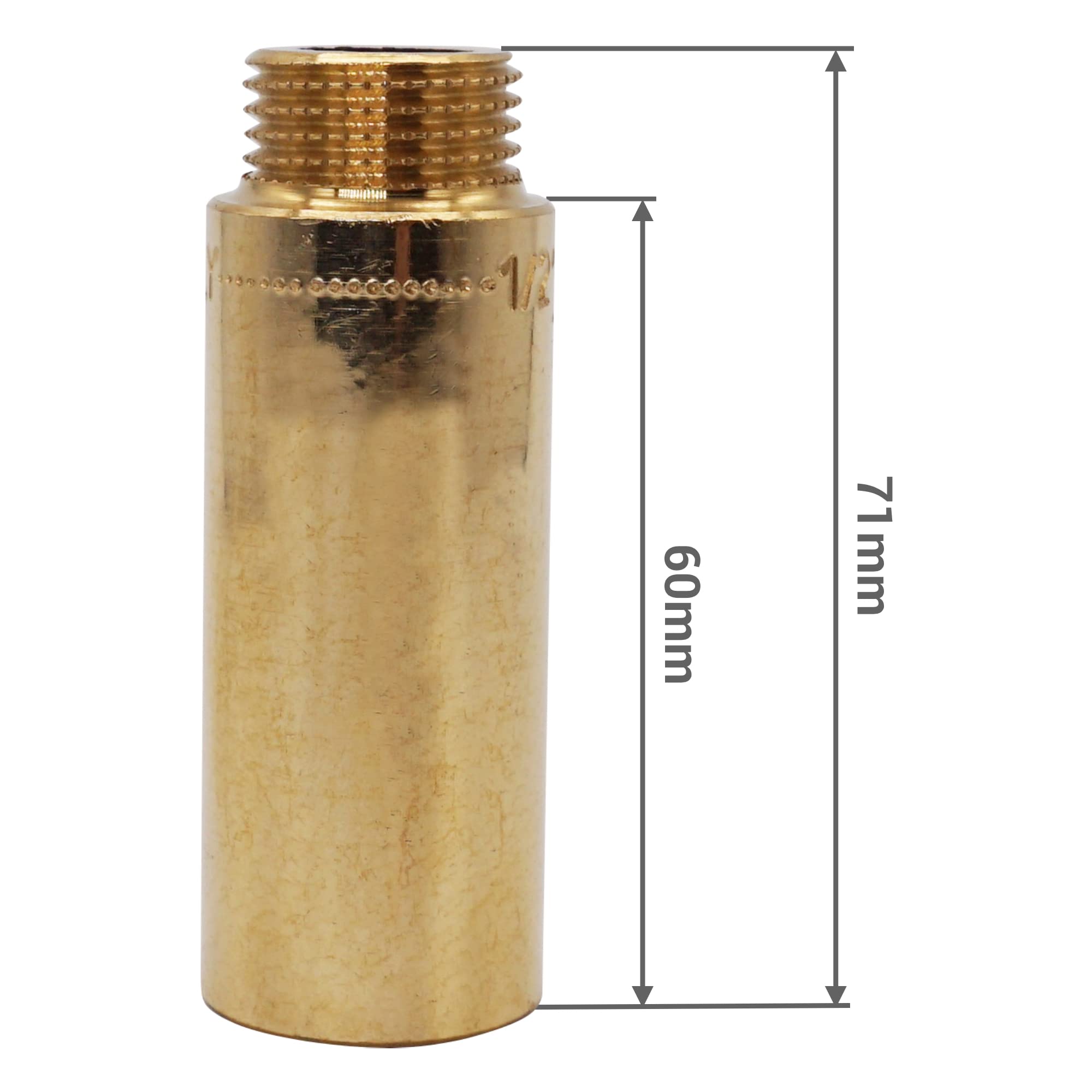 SKIR'CO 2 prolunghe filettate per tubo da 1/2", filettatura maschio e femmina da 60 mm, attacco per tubo in ottone, filettatura BSP