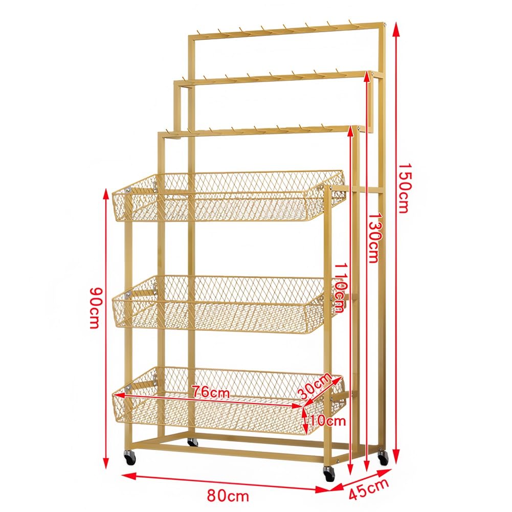 Floor Standing Belt Display Rack with Hooks, Metal Ties Scarf Shawls Purse Jewelry Holder, Large Retail Display Stand with 3 Storage Mesh Basket, for Supermarkets/Clothing Shops(Black,80x45x150 cm)