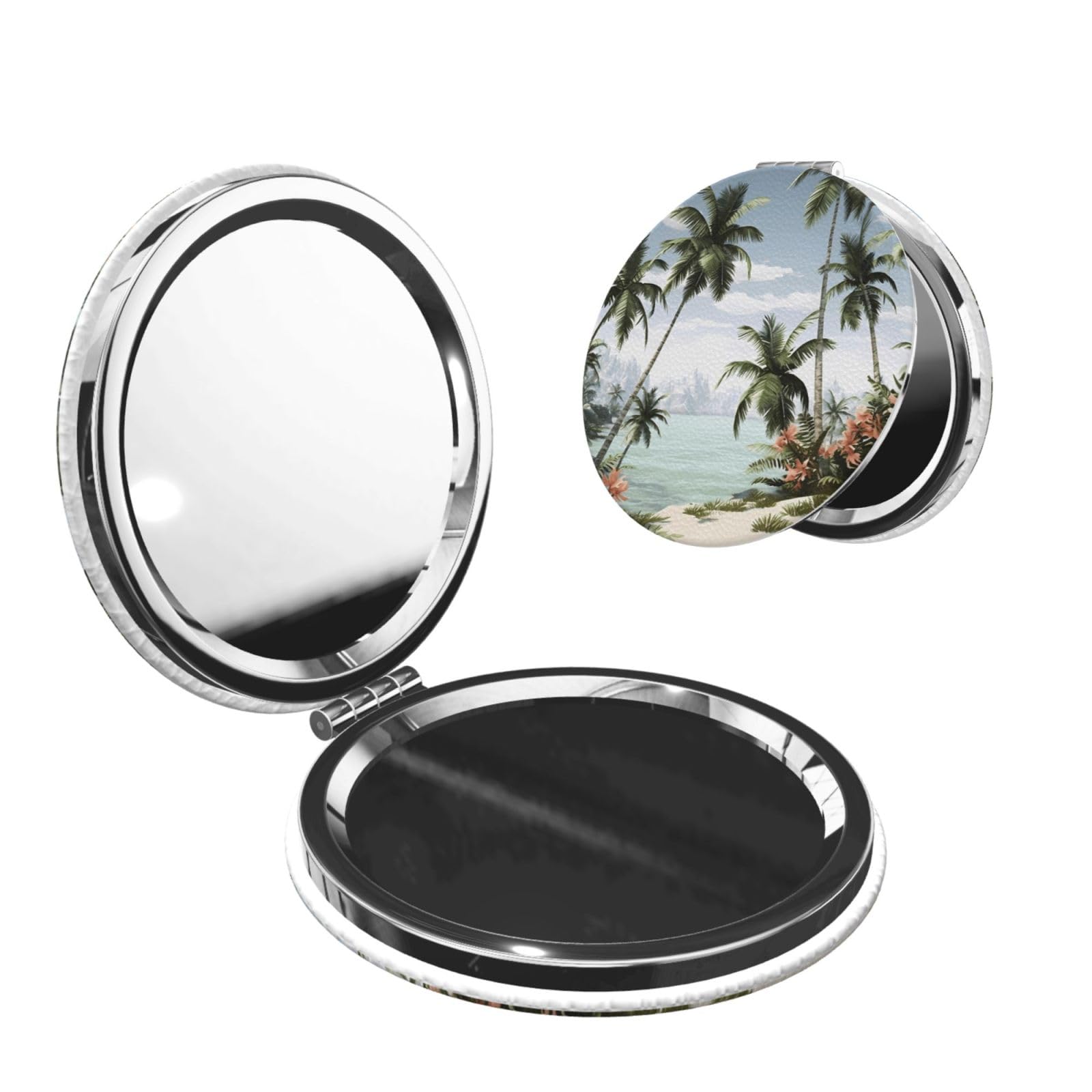 DWVTSLH Tropical Palm Trees Compact Mirror for Purse, Double-Sided 2X/1X Magnifying Mirror for Women Men, Travel Makeup Mirror for Handbag, Handheld Vanity Mirror for Gift