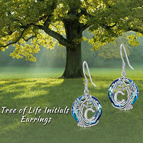 TOUPOP Tree of Life Initial Earrings 925 Sterling Silver A-Z Letter Drop Dangle Earrings Blue Circle Crystal Jewelry Birthday Christmas Gifts for Women Her Girlfriend Mom2