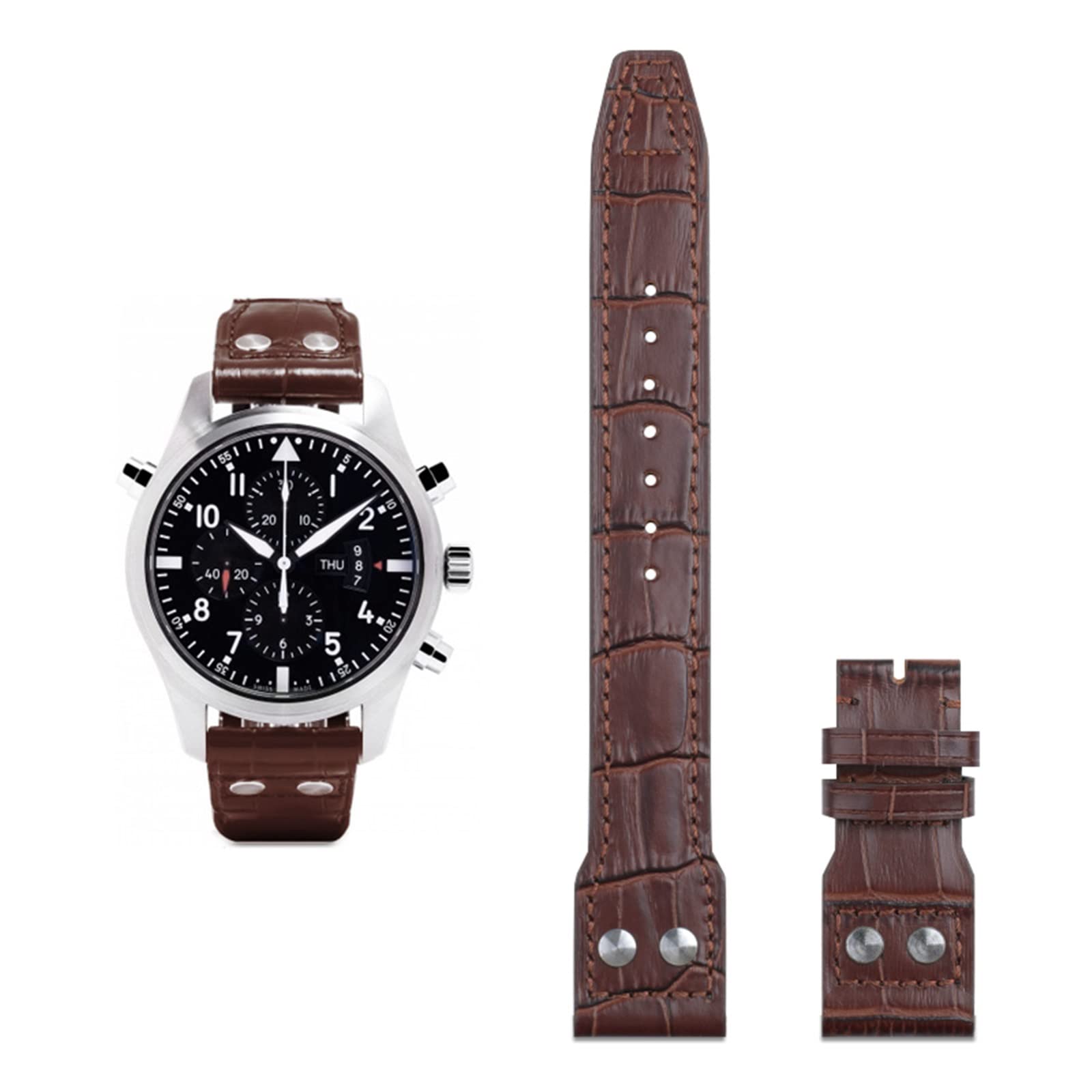 Bracelet montre IWC Pilot Mark 18 en cuir de vache véritable marron - 8