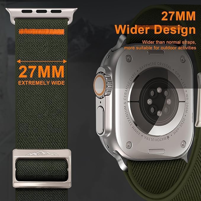 Image of MOROFY Sport Stretchy Nylon Strap Compatible with Apple Watch Ultra 3|2|1 Band 49mm, iwatch Strap Series 11|10 46mm, 9|8|7 45mm, SE2|SE 6|5|4 44mm - Army Green