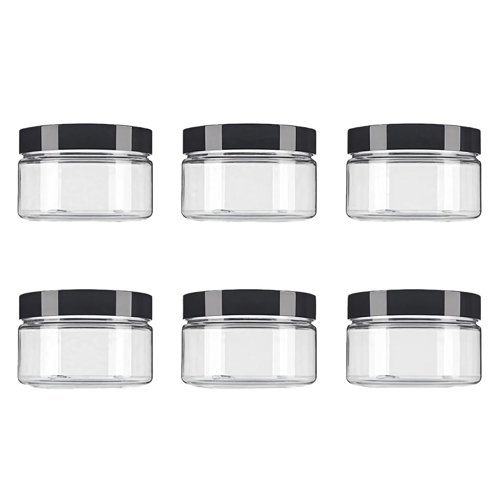 8 Oz / 250ml PET Plastic Refillable Jars Empty Cosmetic Containers Cases with Black Lid Cream Lotion Box Ointments Bottle Food Bottle Makeup Pot Jar for Lip Balm Make Up Eye Shadow Powder Pack of 6
